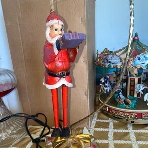 Vintage Metal Santa Claus Ornament Christmas, Santa with present